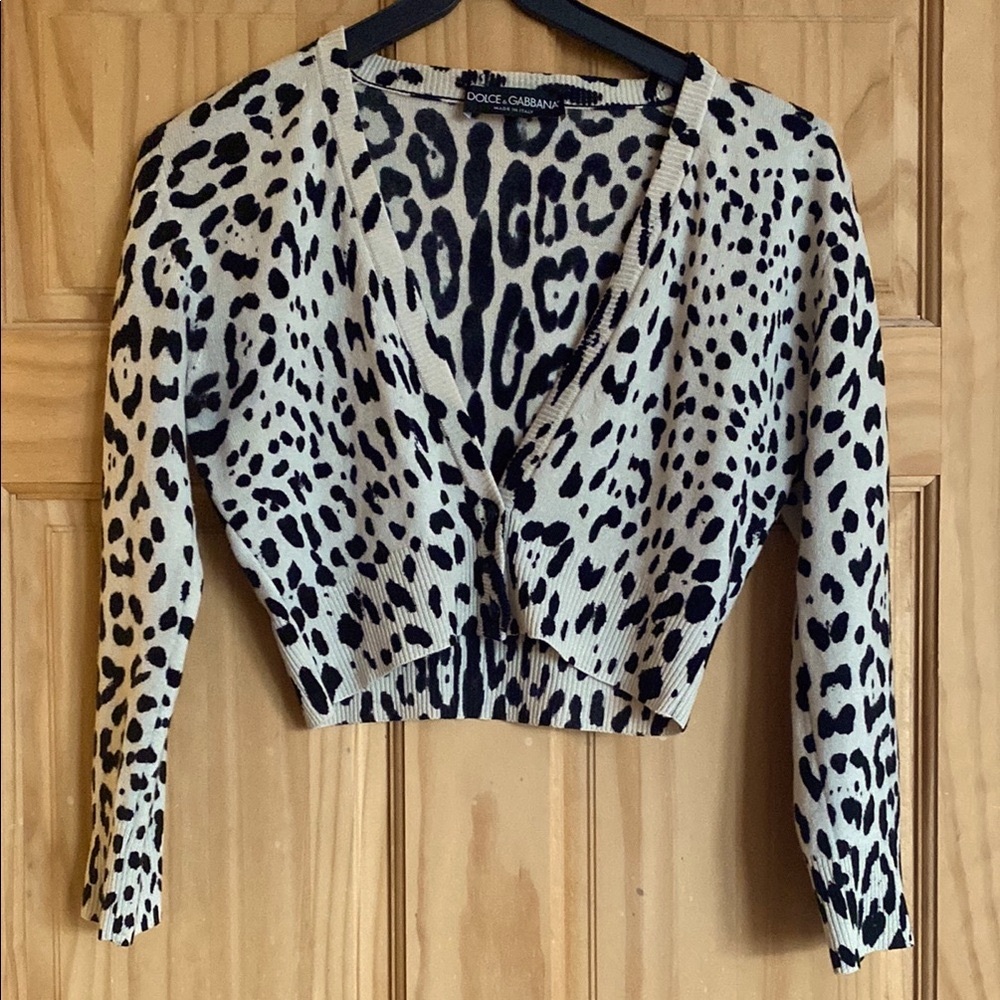Dolce & Gabbana Black and beige Leopard Print 100% cashmere